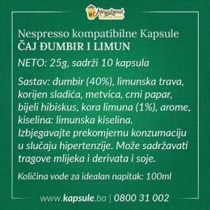 Nespresso Kapsule ČAJ ĐUMBIR I LIMUN sastav