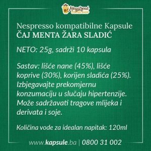 Nespresso Kapsule ČAJ MENTA ŽARA SLADIĆ sastav